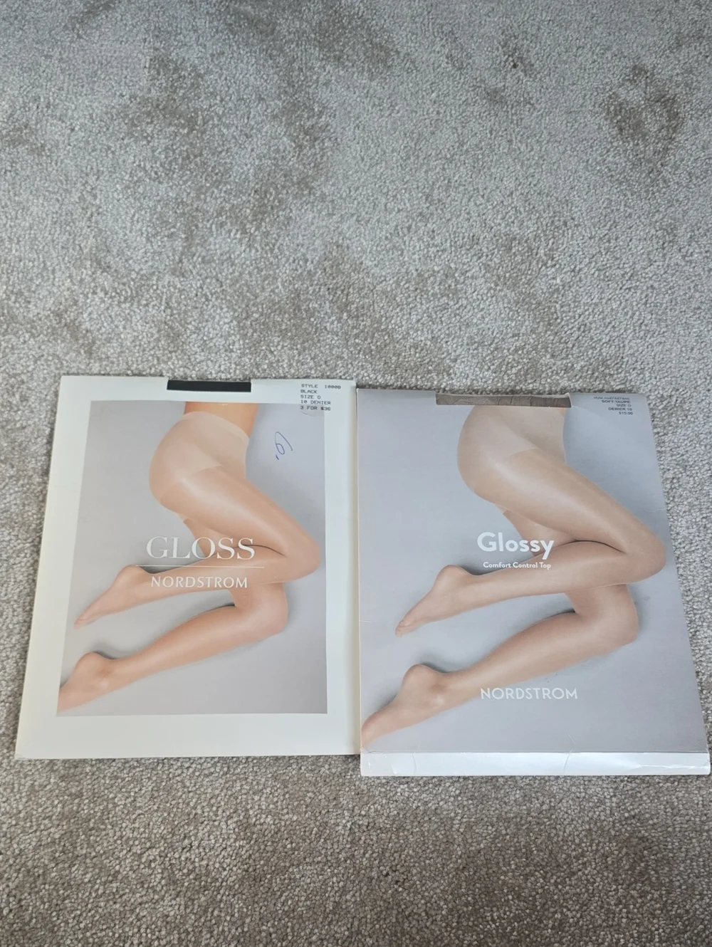 NIP Nordstrom Gloss & Glossy Control Top Sheer Tights Set of 2 Size D Black Nude